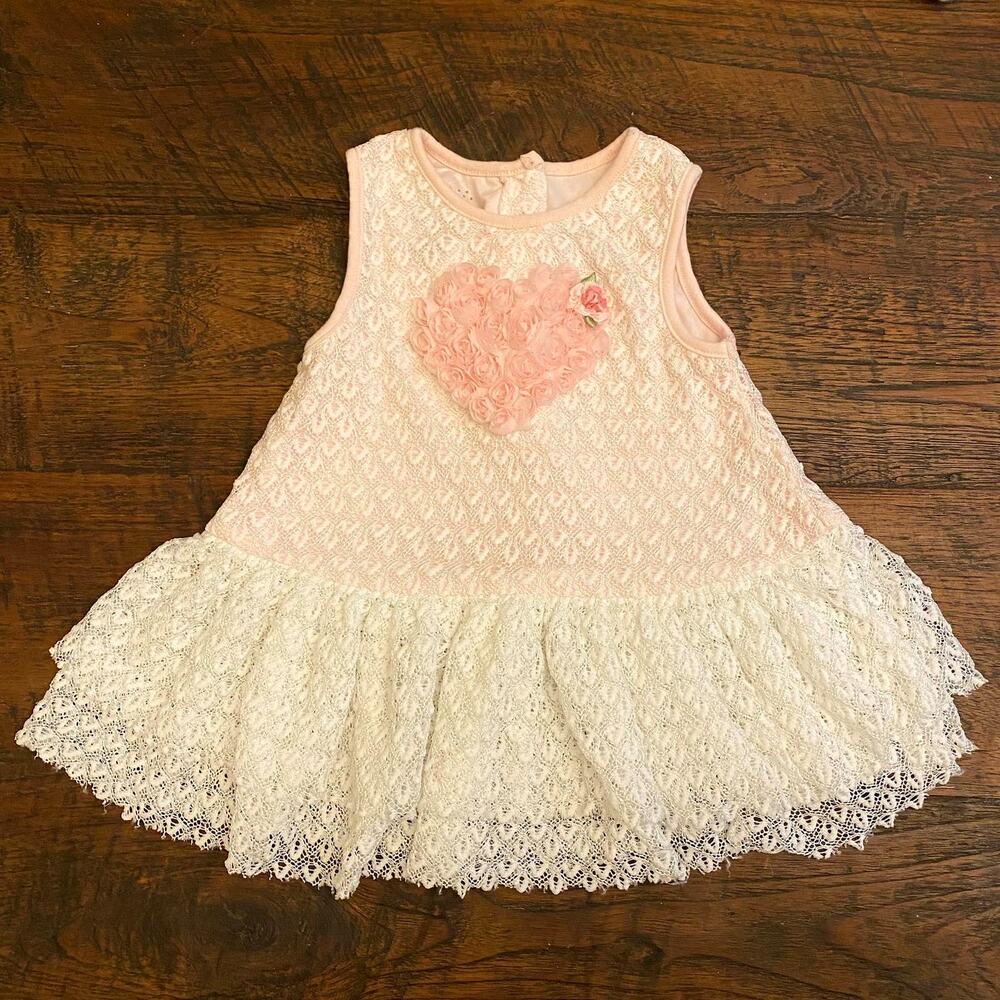 Marmellata Pink 3D Heart Flower applique lace dress Toddler Girl 24M
